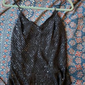Sequined black silk cami
